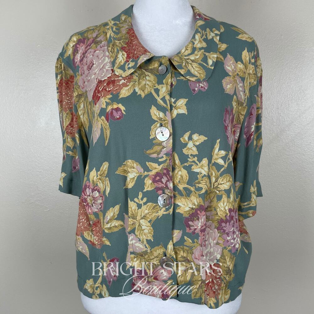 Rare Green Floral Top ALT ASO Phoebe Buffay Friends VTG 90s Made in USA - Picture 5 of 9